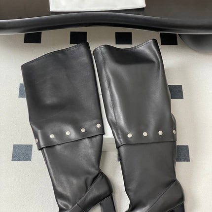 ALO 25S PALOMA WOOL TIERED BOOTS IN BLACK LAMBSKIN WITH STUD