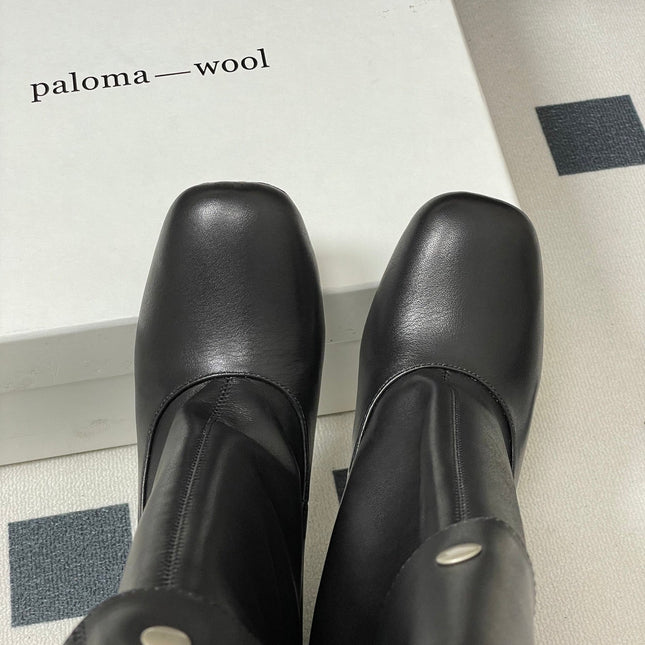 ALO 25S PALOMA WOOL TIERED BOOTS IN BLACK LAMBSKIN WITH STUD