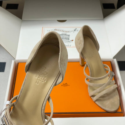 HM 25S HIGH-HEEL SANDAL 105 MM IN BEIGE SUEDE