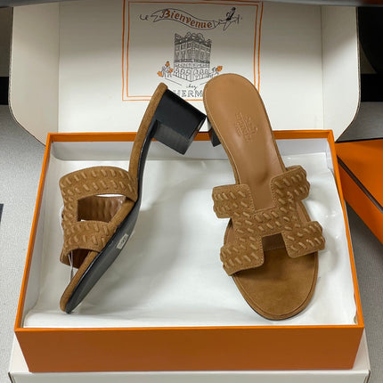 HM 25S ORAN HIGH‑HEEL SANDAL IN LIGHT BROWN SUEDE AND LAMBSKIN