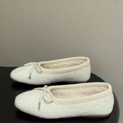 CELINE 26S BALLET FLATS IN CREAM WHITE WOOL WITH BOW