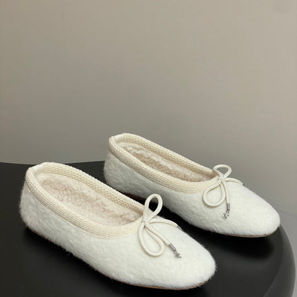 CELINE 26S BALLET FLATS IN WHITE WOOL WITH BOW STYLE 2