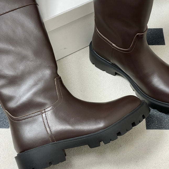 CELINE 26S MARGARET HIGH BOOTS IN DARK BROWN CALFSKIN