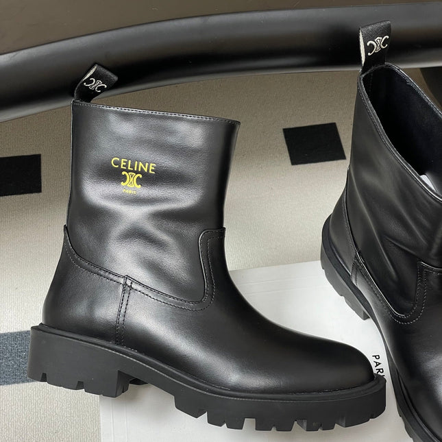 CELINE 26S MARGARET ANKLE BOOTS IN BLACK CALFSKIN