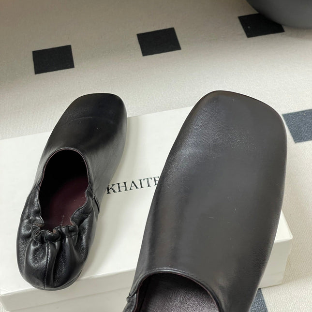 CELINE 26S ELASTIC-BACK FLAT SHOES IN BLACK LAMBSKIN