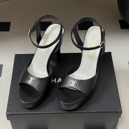 CHANEL 26S HIGH HEEL SANDALS 120 MM IN BLACK LAMBSKIN