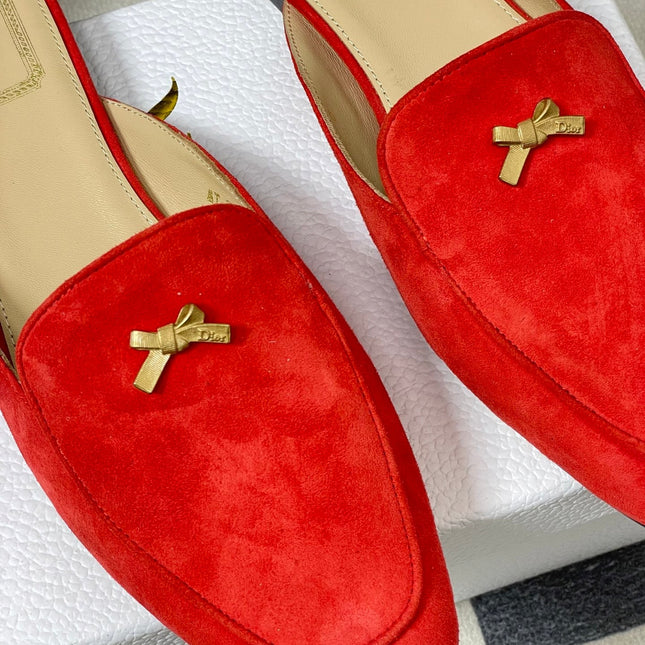 DIOR 26S MULES IN RED SUEDE WITH BOW