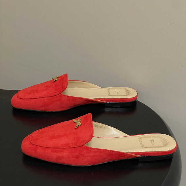 DIOR 26S MULES IN RED SUEDE WITH BOW