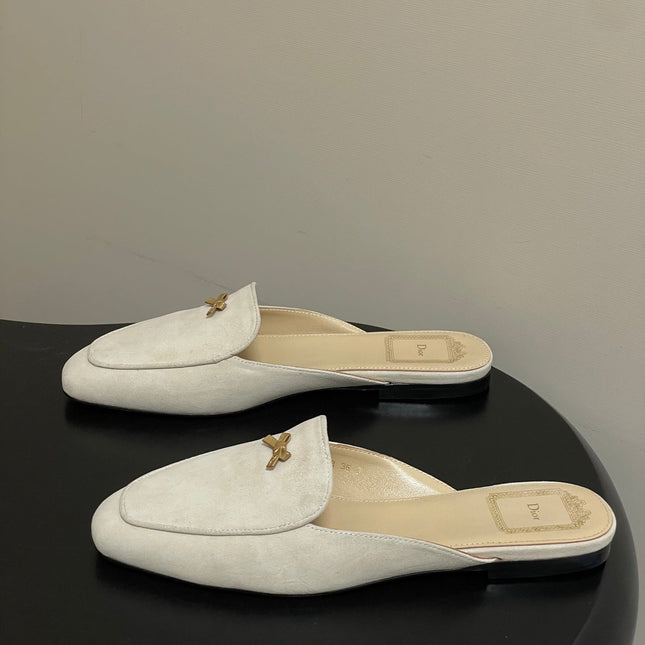 DIOR 26S MULES IN BEIGE SUEDE WITH BOW