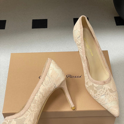 GIANVITO ROSSI 26S HIGH HEELS 85 MM IN NUDE LACE