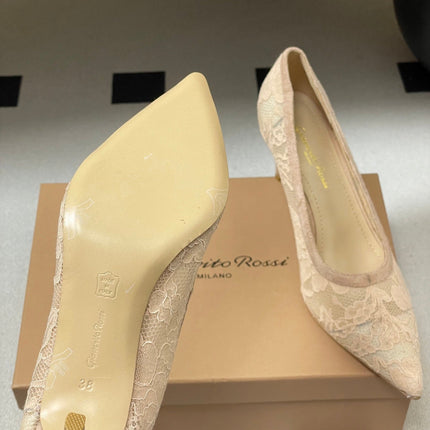 GIANVITO ROSSI 26S HIGH HEELS 85 MM IN NUDE LACE