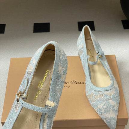 GIANVITO ROSSI 26S MARY JANE IN LIGHT BLUE LACE