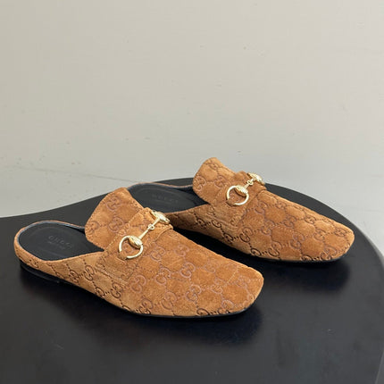 GUCCI 26S HORSEBIT LOAFER MULES IN MEDIUM BROWN SUEDE