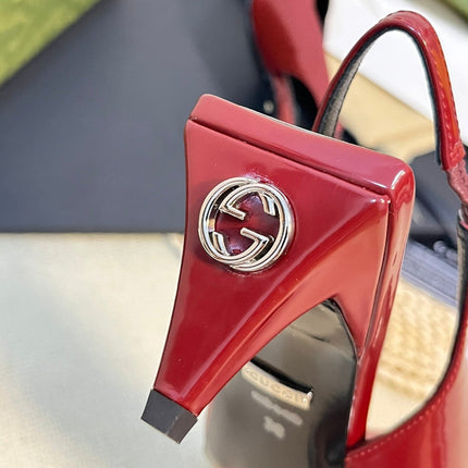 GG Women's G plain leather Logo Slingbacks Currant Red