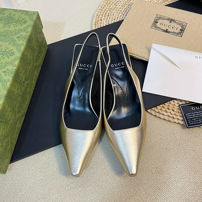 GG Women's G plain leather logo Slingbacks Golden