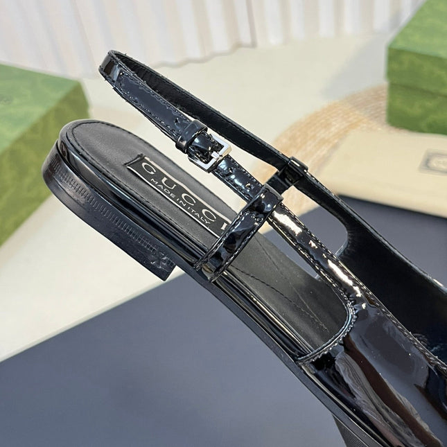 GG Double G patent leather slingback ballet flats Glossy Black