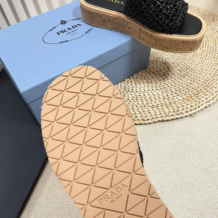 Crochet Flatform Slides 40 Lightweight Cork Sole Black