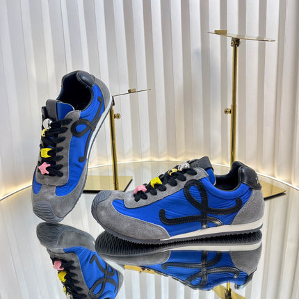 LOEWE 26S RUNNER 2.0 SNEAKERS IN GREY SUEDE AND DARK BLUE FABRIC