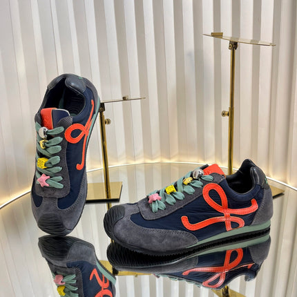 LOEWE 26S RUNNER 2.0 SNEAKERS IN GREY SUEDE AND NAVY BLUE FABRIC