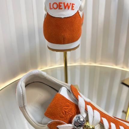LOEWE 26S RUNNER 2.0 SNEAKERS IN ORANGE SUEDE AND BEIGE FABRIC