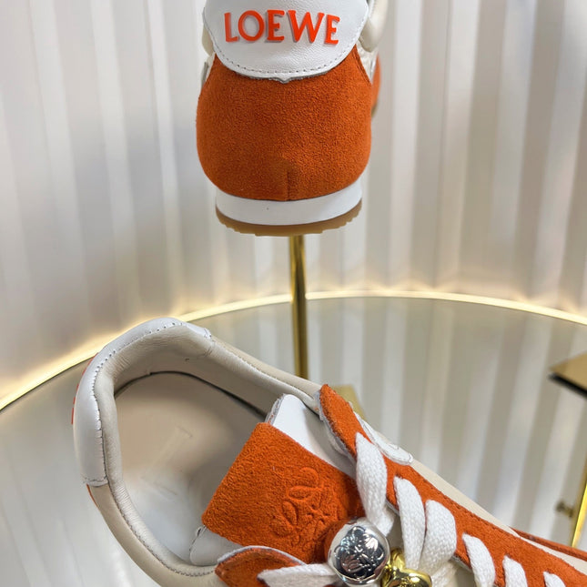 LOEWE 26S RUNNER 2.0 SNEAKERS IN ORANGE SUEDE AND BEIGE FABRIC