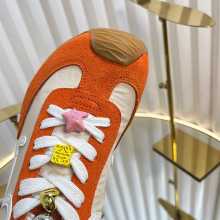 LOEWE 26S RUNNER 2.0 SNEAKERS IN ORANGE SUEDE AND BEIGE FABRIC
