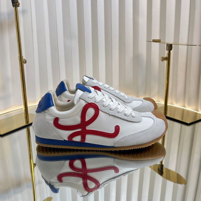 LOEWE 26S RUNNER 2.0 SNEAKERS IN WHITE FABRIC AND SUEDE STYLE 1