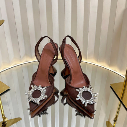 AMINA CRYSTAL HIGH HEELS 95MM IN BROWN MESH