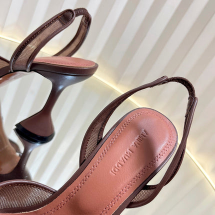 AMINA CRYSTAL HIGH HEELS 95MM IN BROWN MESH