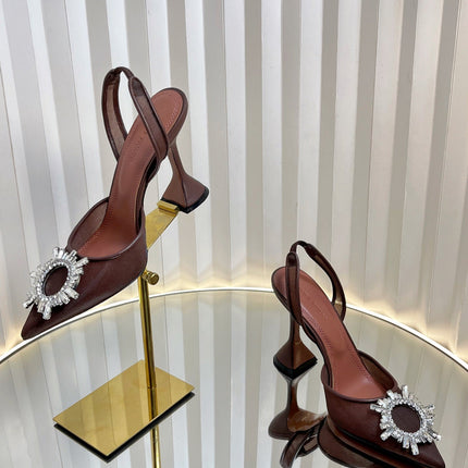 AMINA CRYSTAL HIGH HEELS 95MM IN BROWN MESH