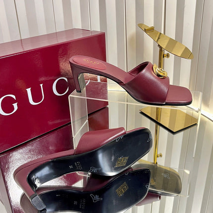 GUCCI 26S HIGH-HEELED SANDALS 45 MM IN DARK RED CALFSKIN