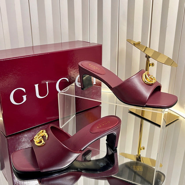 GUCCI 26S HIGH-HEELED SANDALS 45 MM IN DARK RED CALFSKIN