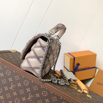 LV 25S GO-14 MM 23 IN BROWN QUILTED LAMBSKIN SILVER HARDWARE