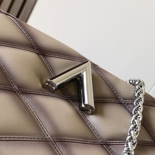 LV 25S GO-14 MM 23 IN BROWN QUILTED LAMBSKIN SILVER HARDWARE