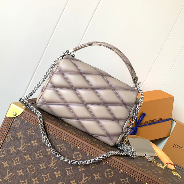 LV 25S GO-14 MM 23 IN BROWN QUILTED LAMBSKIN SILVER HARDWARE