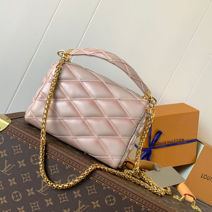 LV 25S GO-14 MM 23 IN LIGHT PINK QUILTED LAMBSKIN GOLD HARDWARE