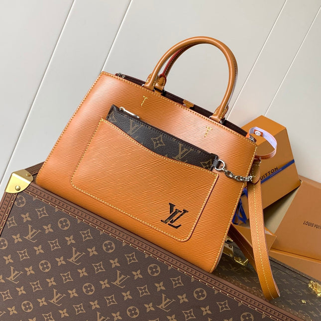 MARELLE TOTE BB BAG 30 IN BRONZE BROWN EPI GRAIN COWHIDE LEATHER