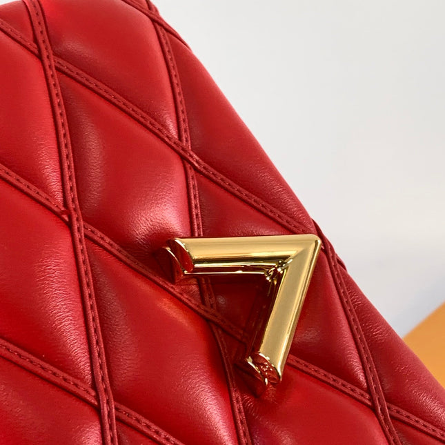 LV 25S GO-14 MM 23 IN CRIMSON RED QUILTED LAMBSKIN GOLD HARDWARE