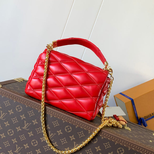LV 25S GO-14 MM 23 IN CRIMSON RED QUILTED LAMBSKIN GOLD HARDWARE