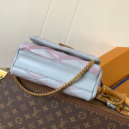 LV 25S GO-14 MM 23 IN LAVENDER GRAY QUILTED LAMBSKIN GOLD HARDWARE