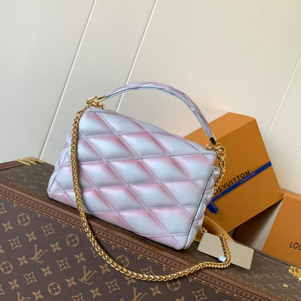 LV 25S GO-14 MM 23 IN LAVENDER GRAY QUILTED LAMBSKIN GOLD HARDWARE