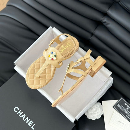 Double C Classic One-Strap Sandals Tan Brown Lambskin