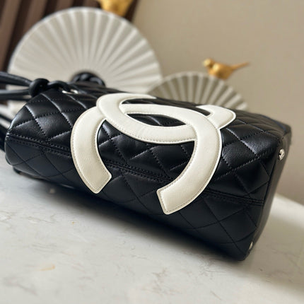 CHANEL 25S CAMBON LIGNE TOTE BAG 24 IN BLACK MIX WHITE CALFSKIN STYLE 1