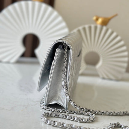 CHANEL 25S WALLET ON CHAIN 19 IN SILVER LAMBSKIN