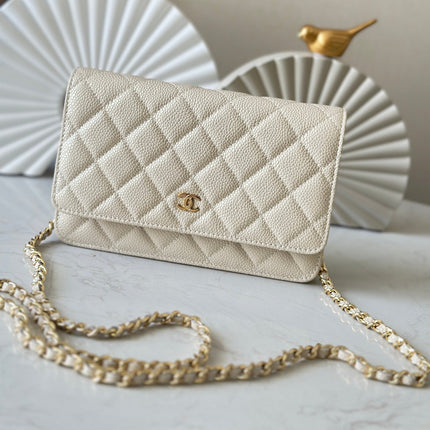 CHANEL 25S WALLET ON CHAIN 19 IN CREAM WHITE CAVIAR