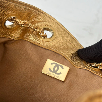 CHANEL 25S HOBO BAG 22 IN METALLIC GOLD CAVIAR CALFSKIN