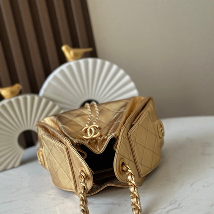 CHANEL 25S HOBO BAG 22 IN METALLIC GOLD CAVIAR CALFSKIN
