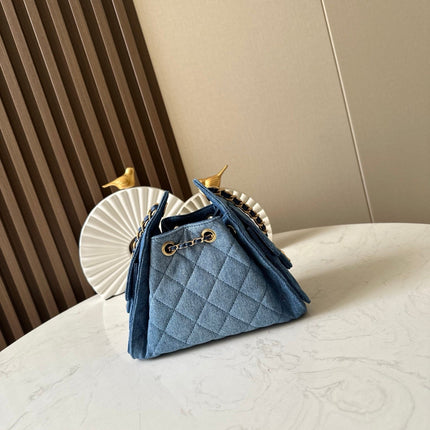 CHANEL 25S HOBO BAG 22 IN BLUE DENIM GOLD HARDWARE