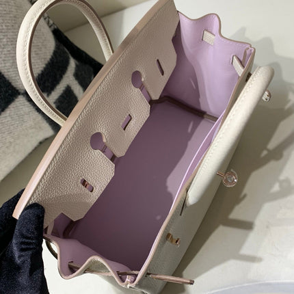 HM 25S BIRKIN BAG 25 CM IN BEIGE WHITE LAMBSKIN WITH ROSE GOLD HARDWARE
