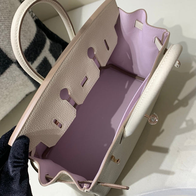 HM 25S BIRKIN BAG 25 CM IN BEIGE WHITE LAMBSKIN WITH ROSE GOLD HARDWARE